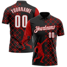 Load image into Gallery viewer, Custom Black White-Red 3D Tennis Performance Polo Shirt
