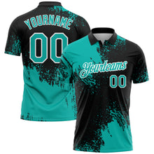 Load image into Gallery viewer, Custom Aqua Black-White 3D Pattern Design Abstract Brush Stroke Performance Polo Shirt
