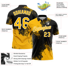 Load image into Gallery viewer, Custom Gold Black-White 3D Pattern Design Abstract Brush Stroke Performance Polo Shirt
