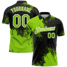 Load image into Gallery viewer, Custom Neon Green Black-White 3D Pattern Design Abstract Brush Stroke Performance Polo Shirt
