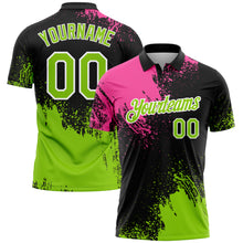 Load image into Gallery viewer, Custom Pink Neon Green-Black 3D Pattern Design Abstract Brush Stroke Performance Polo Shirt
