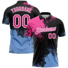 Load image into Gallery viewer, Custom Pink Black-Light Blue 3D Pattern Design Abstract Brush Stroke Performance Polo Shirt
