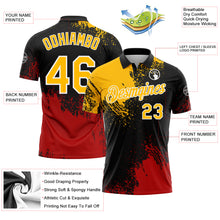 Load image into Gallery viewer, Custom Gold Black-Red 3D Pattern Design Abstract Brush Stroke Performance Polo Shirt
