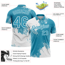 Load image into Gallery viewer, Custom White Panther Blue 3D Pattern Design Abstract Brush Stroke Performance Polo Shirt
