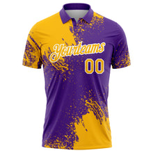 Load image into Gallery viewer, Custom Gold Purple-White 3D Pattern Design Abstract Brush Stroke Performance Polo Shirt
