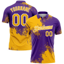 Load image into Gallery viewer, Custom Gold Purple-White 3D Pattern Design Abstract Brush Stroke Performance Polo Shirt
