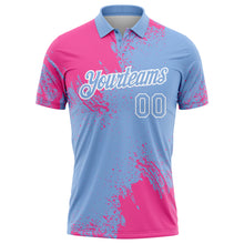 Load image into Gallery viewer, Custom Pink Light Blue-White 3D Pattern Design Abstract Brush Stroke Performance Polo Shirt
