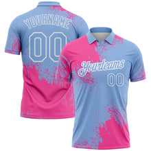 Load image into Gallery viewer, Custom Pink Light Blue-White 3D Pattern Design Abstract Brush Stroke Performance Polo Shirt
