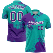 Load image into Gallery viewer, Custom Purple Aqua-White 3D Pattern Design Abstract Brush Stroke Performance Polo Shirt
