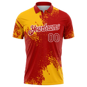 Custom Gold Red-White 3D Pattern Design Abstract Brush Stroke Performance Polo Shirt