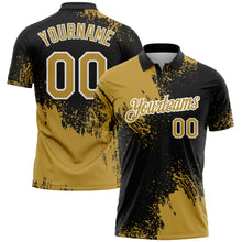 Load image into Gallery viewer, Custom Old Gold Black-White 3D Pattern Design Abstract Brush Stroke Performance Polo Shirt
