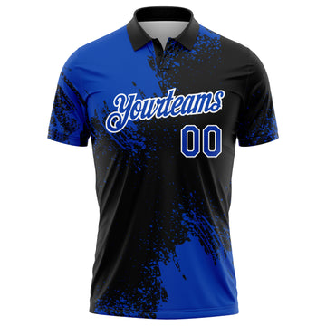 Custom Thunder Blue Black-White 3D Pattern Design Abstract Brush Stroke Performance Polo Shirt