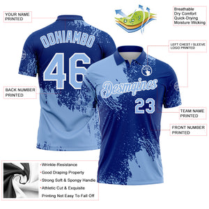 Custom Light Blue Royal-White 3D Pattern Design Abstract Brush Stroke Performance Polo Shirt