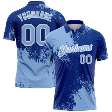 Custom Light Blue Royal-White 3D Pattern Design Abstract Brush Stroke Performance Polo Shirt