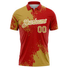 Load image into Gallery viewer, Custom Old Gold Red-White 3D Pattern Design Abstract Brush Stroke Performance Polo Shirt
