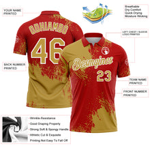 Load image into Gallery viewer, Custom Old Gold Red-White 3D Pattern Design Abstract Brush Stroke Performance Polo Shirt
