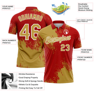 Custom Old Gold Red-White 3D Pattern Design Abstract Brush Stroke Performance Polo Shirt