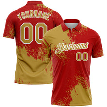 Load image into Gallery viewer, Custom Old Gold Red-White 3D Pattern Design Abstract Brush Stroke Performance Polo Shirt
