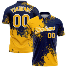 Load image into Gallery viewer, Custom Gold Navy-White 3D Pattern Design Abstract Brush Stroke Performance Polo Shirt
