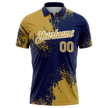 Load image into Gallery viewer, Custom Old Gold Navy-White 3D Pattern Design Abstract Brush Stroke Performance Polo Shirt
