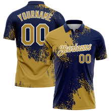 Load image into Gallery viewer, Custom Old Gold Navy-White 3D Pattern Design Abstract Brush Stroke Performance Polo Shirt
