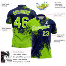 Load image into Gallery viewer, Custom Neon Green Navy-White 3D Pattern Design Abstract Brush Stroke Performance Polo Shirt
