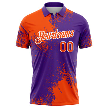 Custom Orange Purple-White 3D Pattern Design Abstract Brush Stroke Performance Polo Shirt