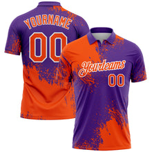 Load image into Gallery viewer, Custom Orange Purple-White 3D Pattern Design Abstract Brush Stroke Performance Polo Shirt
