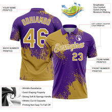 Load image into Gallery viewer, Custom Old Gold Purple-White 3D Pattern Design Abstract Brush Stroke Performance Polo Shirt
