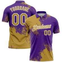 Load image into Gallery viewer, Custom Old Gold Purple-White 3D Pattern Design Abstract Brush Stroke Performance Polo Shirt
