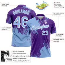 Load image into Gallery viewer, Custom Light Blue Purple-White 3D Pattern Design Abstract Brush Stroke Performance Polo Shirt
