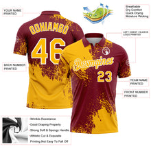 Load image into Gallery viewer, Custom Gold Crimson-White 3D Pattern Design Abstract Brush Stroke Performance Polo Shirt
