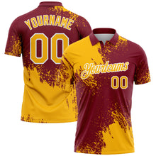 Load image into Gallery viewer, Custom Gold Crimson-White 3D Pattern Design Abstract Brush Stroke Performance Polo Shirt
