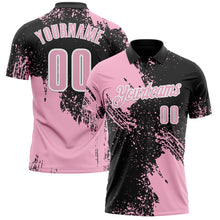 Load image into Gallery viewer, Custom Light Pink Black-White 3D Pattern Design Abstract Brush Stroke Performance Polo Shirt
