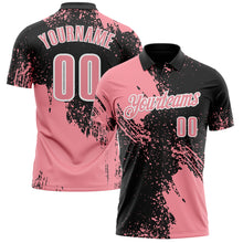 Load image into Gallery viewer, Custom Medium Pink Black-White 3D Pattern Design Abstract Brush Stroke Performance Polo Shirt
