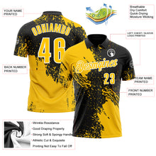 Load image into Gallery viewer, Custom Yellow Black-White 3D Pattern Design Abstract Brush Stroke Performance Polo Shirt
