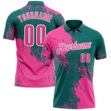 Load image into Gallery viewer, Custom Pink Teal-White 3D Pattern Design Abstract Brush Stroke Performance Polo Shirt
