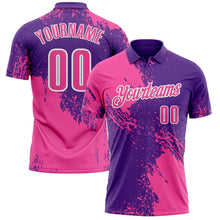 Load image into Gallery viewer, Custom Pink Purple-White 3D Pattern Design Abstract Brush Stroke Performance Polo Shirt
