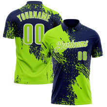 Load image into Gallery viewer, Custom Neon Green Navy-White 3D Pattern Design Abstract Brush Stroke Performance Polo Shirt
