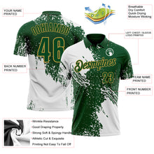 Load image into Gallery viewer, Custom White Green-Old Gold 3D Pattern Design Abstract Brush Stroke Performance Polo Shirt
