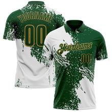 Load image into Gallery viewer, Custom White Green-Old Gold 3D Pattern Design Abstract Brush Stroke Performance Polo Shirt
