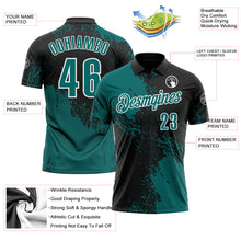 Load image into Gallery viewer, Custom Teal Black-White 3D Pattern Design Abstract Brush Stroke Performance Polo Shirt
