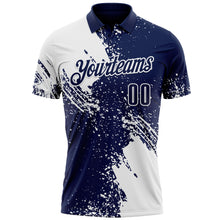 Load image into Gallery viewer, Custom White Navy 3D Pattern Design Abstract Brush Stroke Performance Polo Shirt
