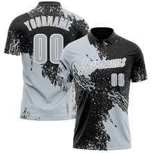 Load image into Gallery viewer, Custom Silver Black-White 3D Pattern Design Abstract Brush Stroke Performance Polo Shirt
