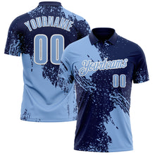 Load image into Gallery viewer, Custom Light Blue Navy-White 3D Pattern Design Abstract Brush Stroke Performance Polo Shirt
