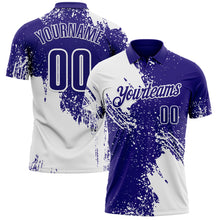 Load image into Gallery viewer, Custom White Dark Purple 3D Pattern Design Abstract Brush Stroke Performance Polo Shirt
