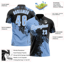 Load image into Gallery viewer, Custom Light Blue Black-White 3D Pattern Design Abstract Brush Stroke Performance Polo Shirt
