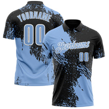 Load image into Gallery viewer, Custom Light Blue Black-White 3D Pattern Design Abstract Brush Stroke Performance Polo Shirt
