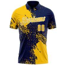 Load image into Gallery viewer, Custom Yellow Navy-White 3D Pattern Design Abstract Brush Stroke Performance Polo Shirt
