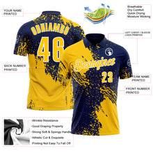 Load image into Gallery viewer, Custom Yellow Navy-White 3D Pattern Design Abstract Brush Stroke Performance Polo Shirt
